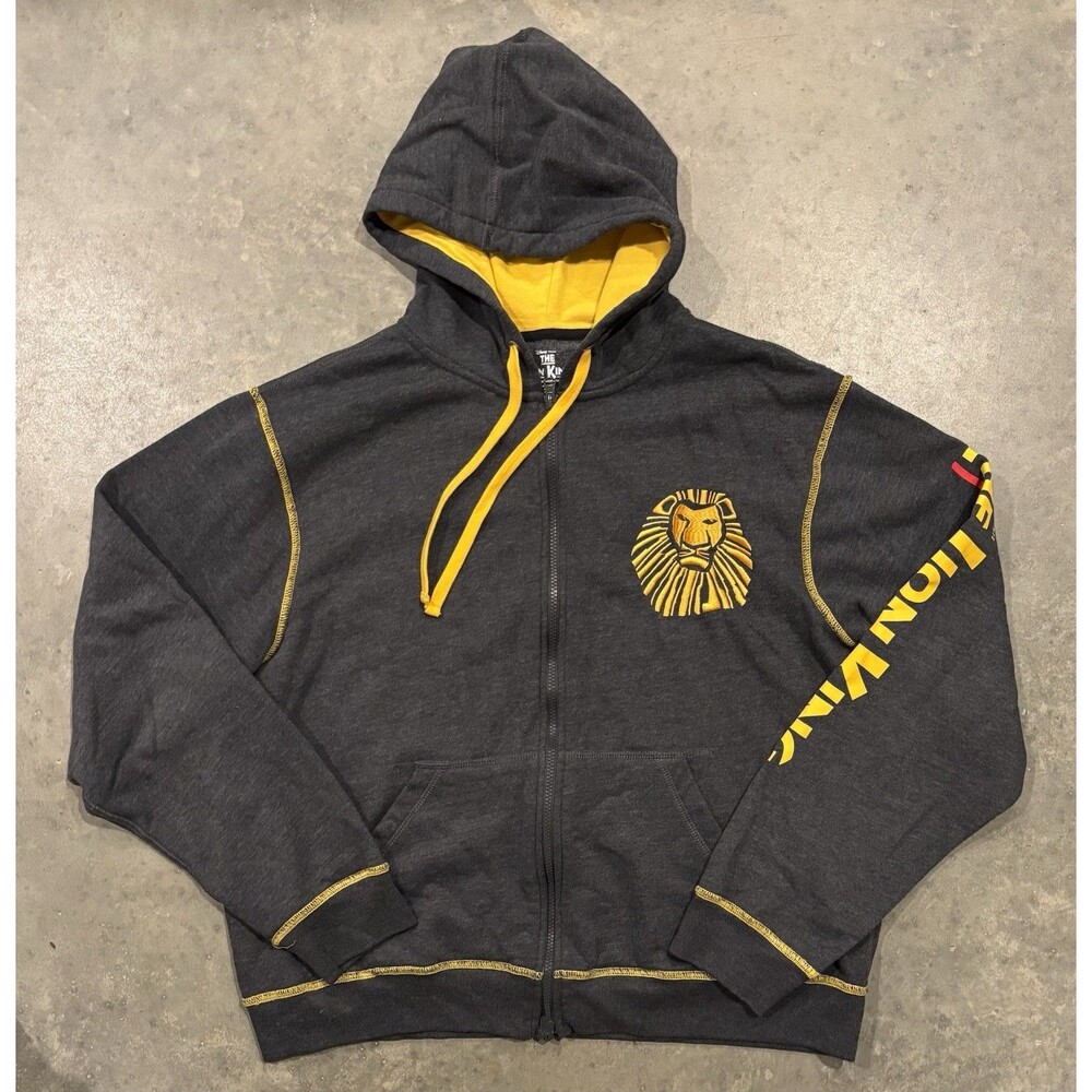 The Lion King Broadway Musical Full Zip Hoodie Sweatshirt Gray Yellow Size XL